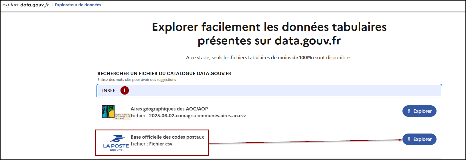 demonstration recherche code postal